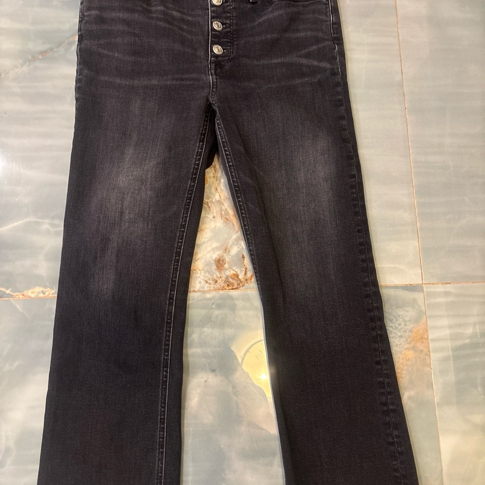 J.Crew 9” Billie Demi Boot Crop Jeans Black Gray Button Fly Raw Hem Women’s 29